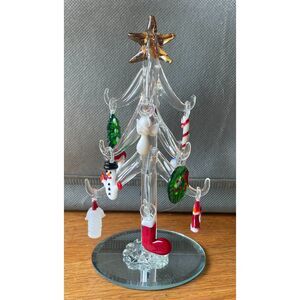 VTG LS Arts Crystal Christmas Tree 6.5" w/ Removable Glass Ornaments Boxed Decor